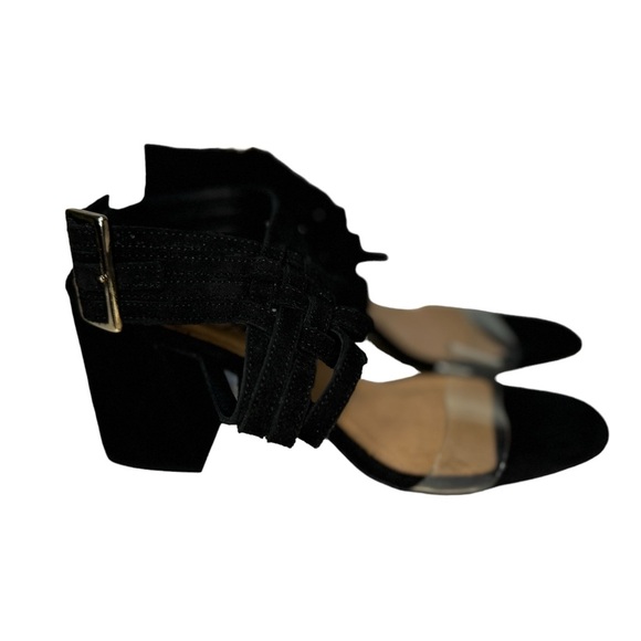 Free People Lina Block Heels Black Suede Ankle Strap Event Cocktail Size 38 - Picture 4 of 9
